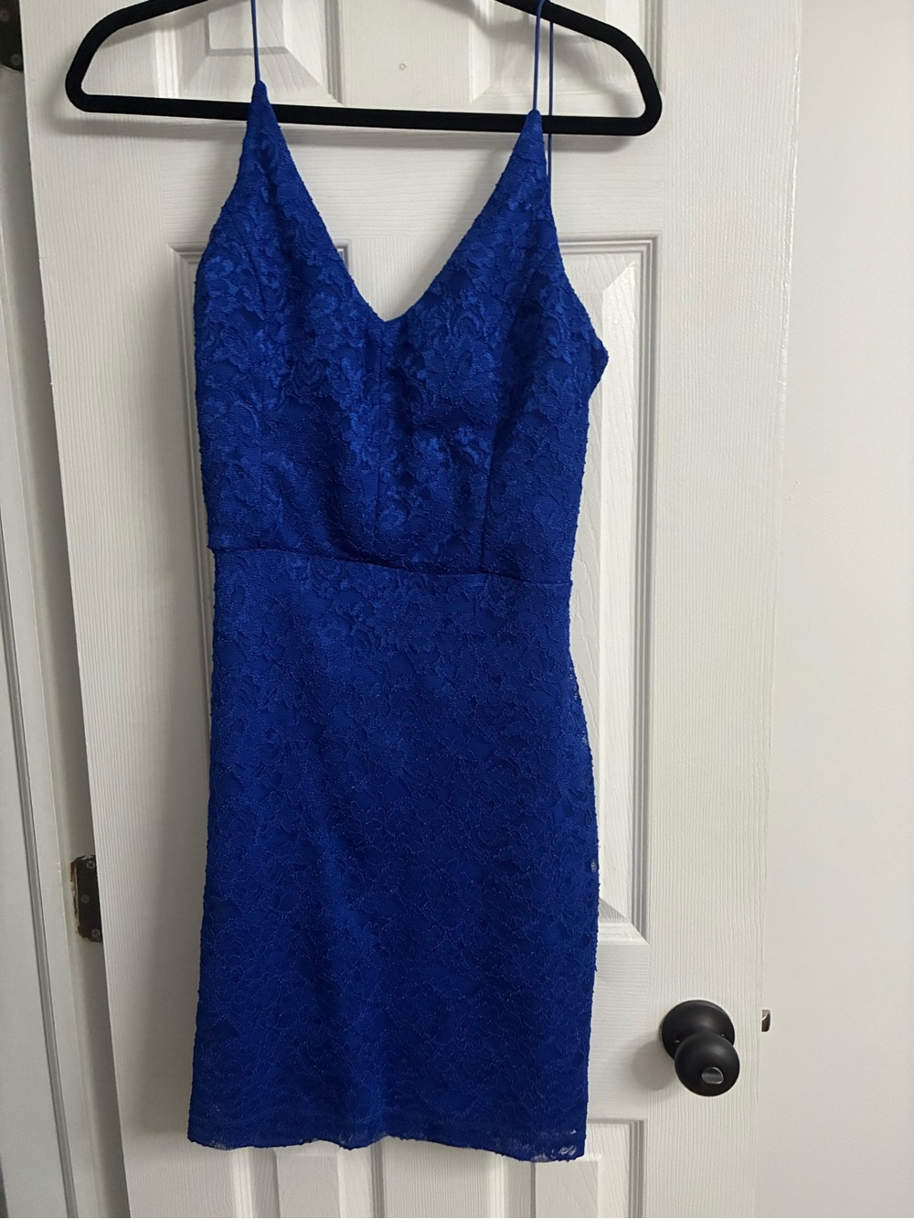 Blue Lace V-Neck Spaghetti Strap Dress